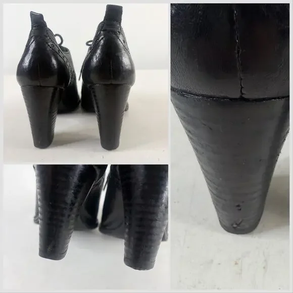 🦉Born Black Leather Oxford Lace Up Block Heel Pumps Sz 9.5 - Picture 8 of 10